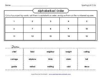 ABC Order: Cut and Glue (C-26) Spelling C Worksheet