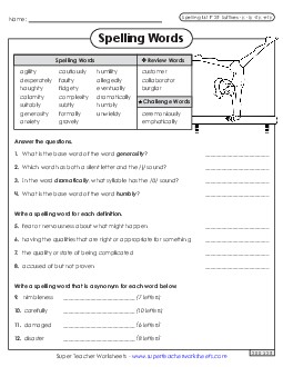 Question Worksheet (F-25)  Spelling F Worksheet