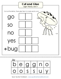 Cut-and-Glue (Unit 7) Sight Words Worksheet