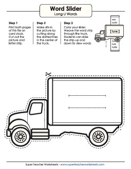 Word Slider 1 - Long U Phonics Vowels Worksheet