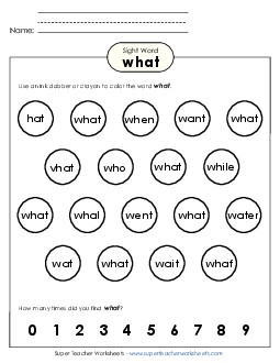 Dab or Color: What Sight Words Individual Worksheet