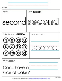 Worksheet 1: Second Sight Words Individual Worksheet