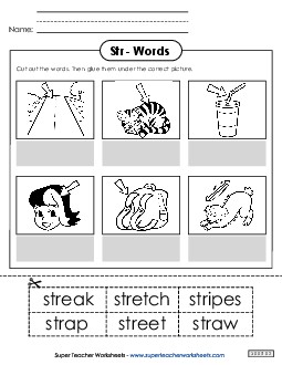 Cut and Glue (Str- Words) Phonics Blends Worksheet