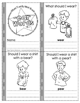 Mini-Book (-ear) \'air\' sound Word Families Worksheet