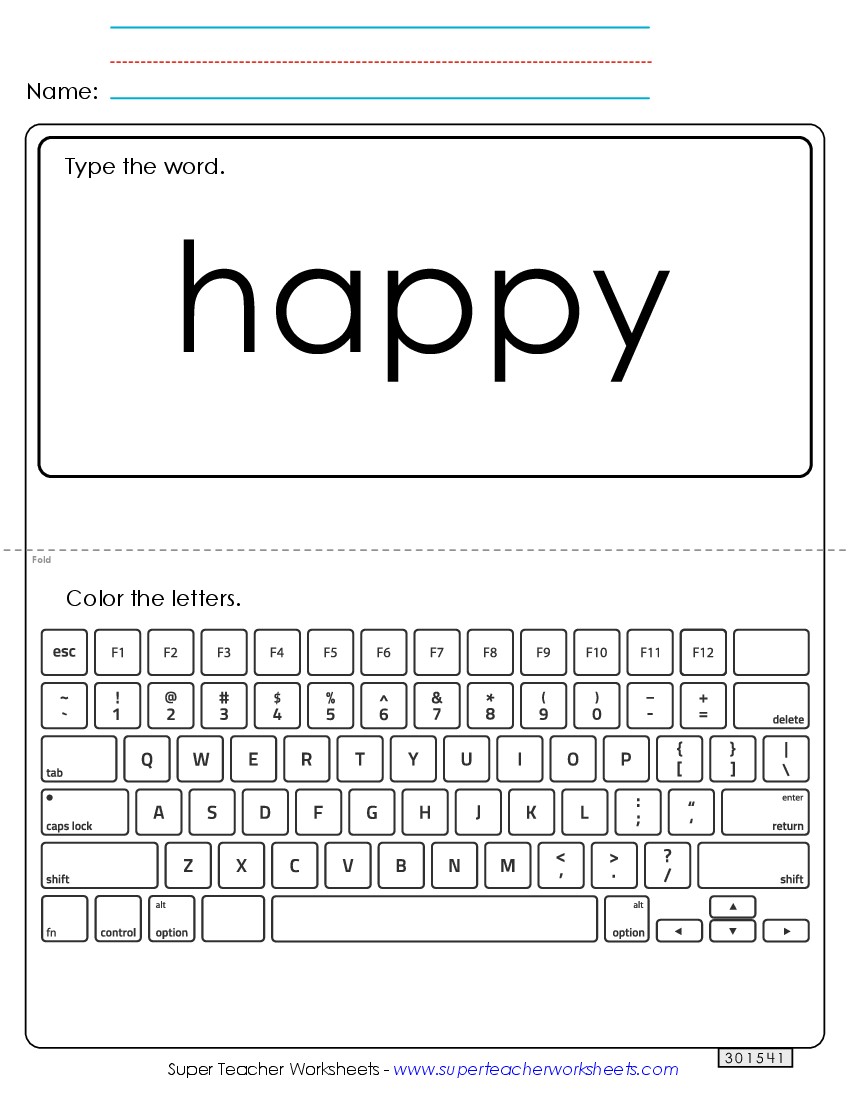 Type the Word: Happy Sight Words Individual Worksheet