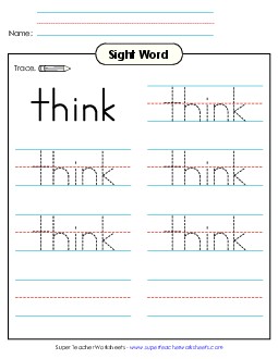 Trace the Word: Think Sight Words Individual Worksheet