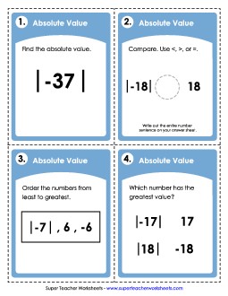 Task Cards: Absolute Value Worksheet