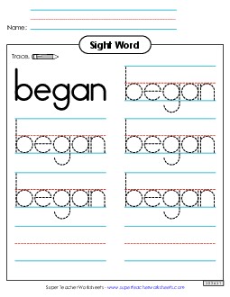 Trace the Word: Began Sight Words Individual Worksheet