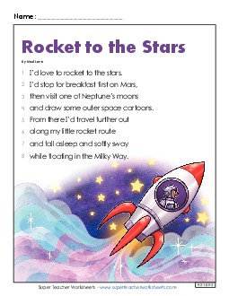 Rocket to the Stars (Poem) Poems Worksheet