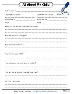 All About My Child (Version 1) Backtoschool Worksheet