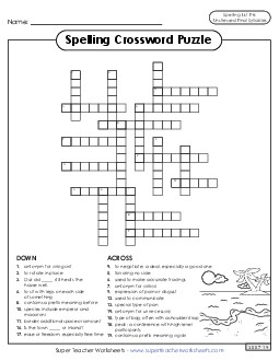 Crossword (F-8)  Spelling F Worksheet