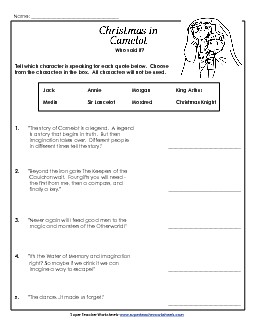 Who Said It? Book Christmas In Camelot Worksheet