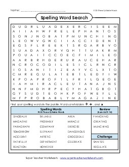 Word Search (E-20) Spelling E Worksheet