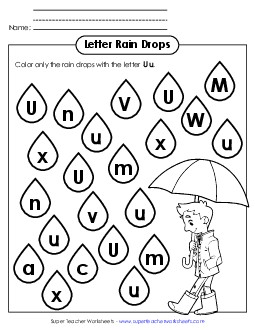 Letter U u Recognition - Umbrella Alphabet Worksheet