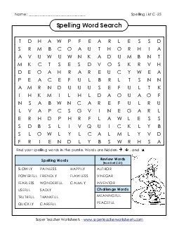 Word Search (C-23) Spelling C Worksheet