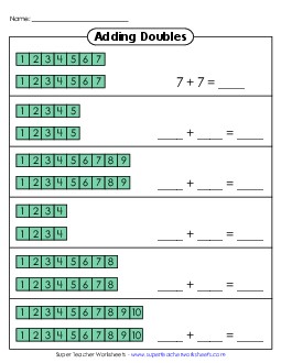 Number Blocks - Doubles Facts Free Addition Worksheet