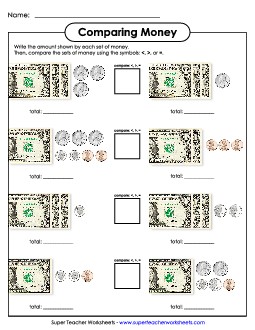 Comparing Money Counting Money Worksheet