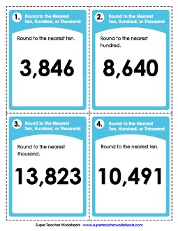 Task Cards: Rounding 4th Grade Math Worksheet