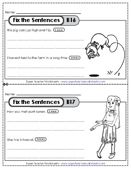 Fix the Sentences B-16 through B-20 Worksheet