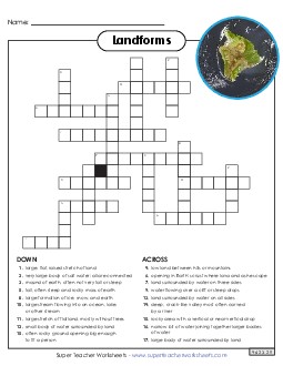 Landforms Crossword Puzzle Worksheet