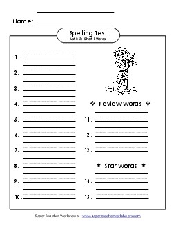 Spelling Test (B-3) Spelling B Worksheet