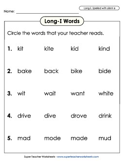 Listen and Circle (Long I) Phonics Long Short I Worksheet