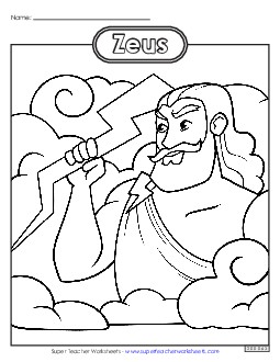 Coloring Page: Zeus Greek Mythology Worksheet