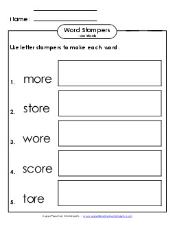 Letter Stampers Activity (-ore Words)  Word Families Worksheet