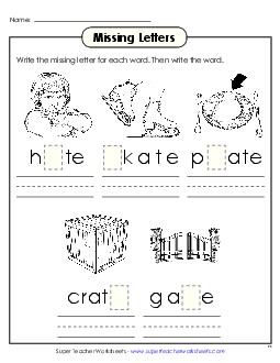 Missing Letters (-ate) Word Families Worksheet