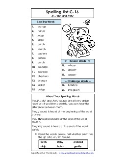 Spelling List C-16 Spelling C Worksheet