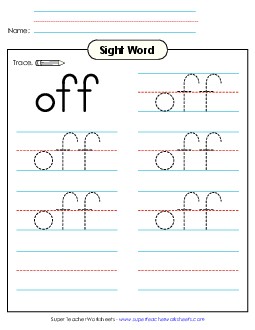 Trace the Word: Off Sight Words Individual Worksheet