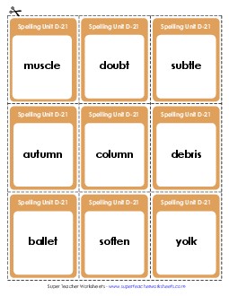 Flashcards (D-21) Spelling D Worksheet