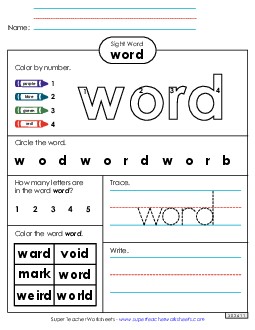 Worksheet 4: Word Sight Words Individual Worksheet