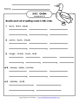 ABC Order - Word Sets (B-15) Spelling B Worksheet