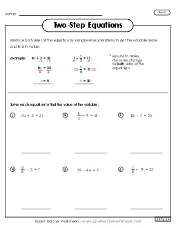 Two-Step Equations Worksheet 2 (Basic) Worksheet