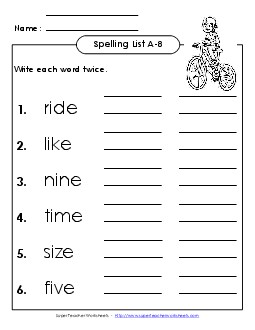 Write Twice (A-8) Spelling A Worksheet