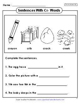 Sentences with CR Words Phonics Blends Worksheet