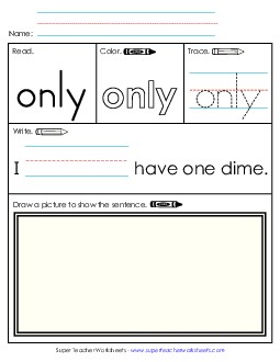 Only (Sight Word) Sight Words Individual Worksheet