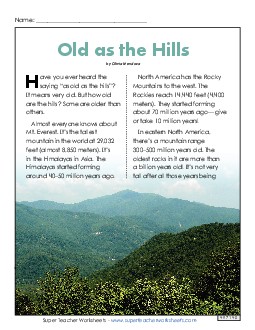 The Appalachians (Full Article) 4th Grade Reading Comprehension Worksheet