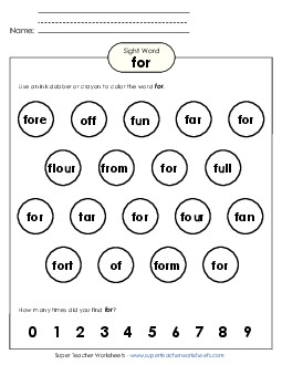 Dab or Color: For Sight Words Individual Worksheet