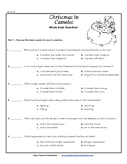 Whole Book Questions Book Christmas In Camelot Worksheet