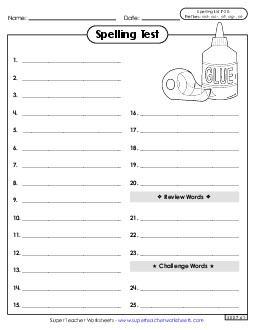 Spelling Test (F-20) Spelling F Worksheet