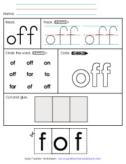 Worksheet 2: Off Sight Words Individual Worksheet