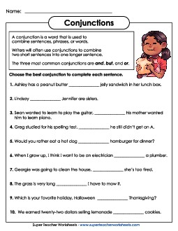 Conjunctions: But, Or, And Free 4th Grade ELA Worksheet