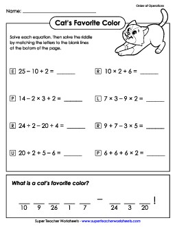 Order of Operations Free Printable Worksheet