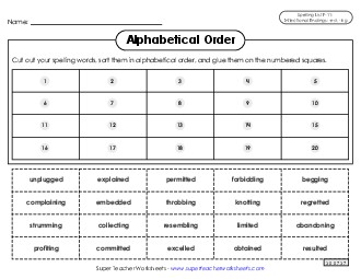 Alphabetical Order: Cut-Glue (F-11) Spelling F Worksheet