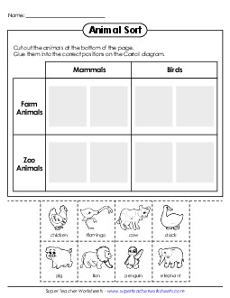 Farm and Zoo Animals Free Carroll Diagrams Worksheet