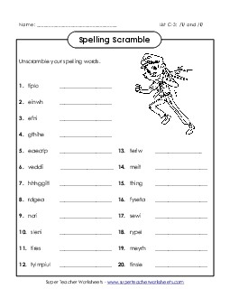 Unscramble the Words (C-3) Spelling C Worksheet