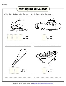 Missing Initial Sounds (-ub) Word Families Worksheet