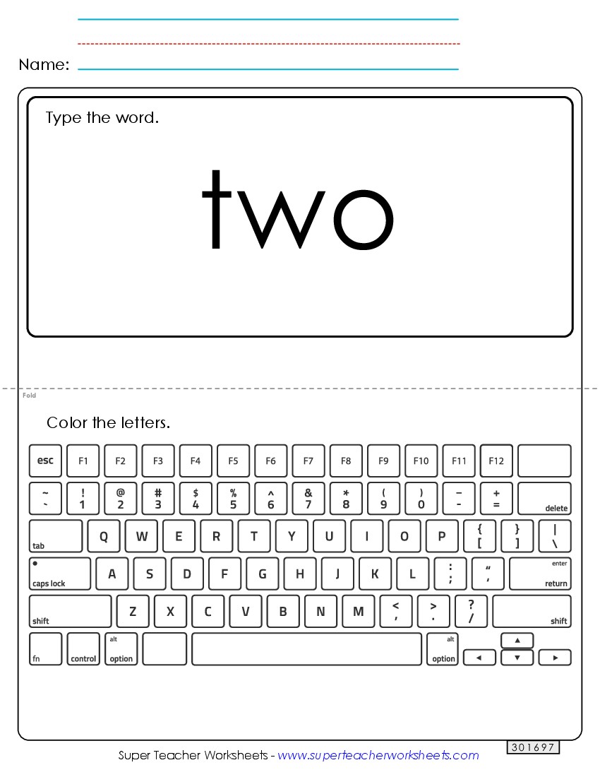 Type the Word: Two Sight Words Individual Worksheet